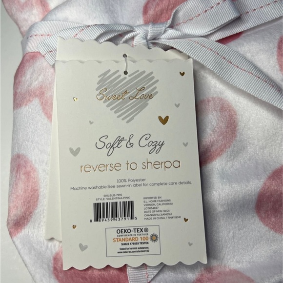 Sweet Love Baby sherpa Blanket Pink & White. Great for Baby Shower. With Heart - Picture 5 of 10